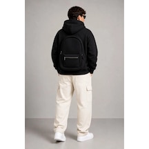 Erkek 3 İplik Şardonlu Tam Fermuarlı Kapüşonlu Arka Çanta Detaylı Sweatshirt - Siyah