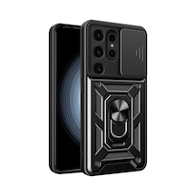 Samsung Galaxy Uyumlu, S24 Ultra Kılıf Pars Lens Yüzüklü Silikon - Siyah