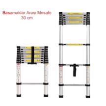 Packtech İnox Paslanmaz Çelik Teleskopik Merdiven 9 Basamaklı 260 Cm Düz Uzayan
