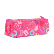Kaukko Kız Çocuk İki Bölmeli Pembe Kaukko Kalp Baskılı Kalem Çantası/kalemlik - K2694 Pembe