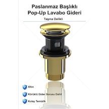 İz Yapı Felix Paslanmaz Pop-up Lavabo Gideri Taşma Delikli Altın Üniversal Sızdırmaz Somunlu Parlak Altın