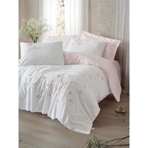 3d Nakışlı Çift Kişilik Saten Nevresim Takımı Charming Pudra