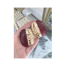 Gold Detaylı Küpe Bordo