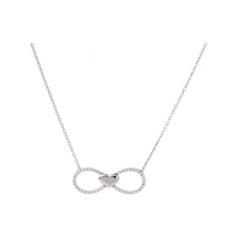 Sonsuzluk Kalp Model Zirkon Taşlı 925 Ayar Gümüş Kadın Kolye