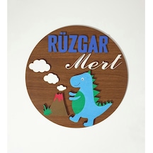 Hdrlazerdizayn Dinozor Detaylı Ahşap Kapı Süsü Çok Renkli