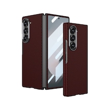 Zore Galaxy Z Fold 6 Uyumlu Kamera Korumalı Karbon Fiber Tasarımlı Arka Yüzey Nvth Kıpta Karbon Kapak Kırmızı