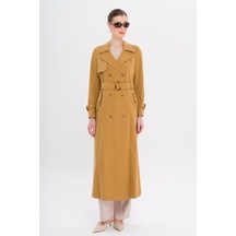 Olcay Kruvaze Leopar Desen Astarlı Su İtici Özellikli Uzun Trençkot Taba 6747