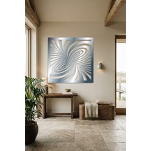 Optik İllüzyon Metal Duvar Tablosu - Metal Duvar Sanatı - Duvar Dekoru - 75 X 75 Cm Gümüş