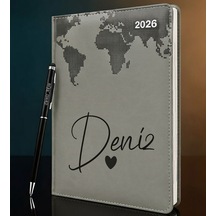 Bk Gift Kişiye Özel İsimli Termo Sert Kapak 2026 Gri Ajanda & Kalem -13, Öğretmenler Günü Hediyesi, Yeni İş Hediyesi 35315 Bk Gift Renkli