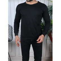 Unisex Bisiklet Yaka Basic Düz Sweatshirt Siyah