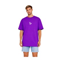Unisex Oversize Mor Tişört What Baskılı %100 Pamuk Minimal Salaş T-shirt Kadın Erkek Mor
