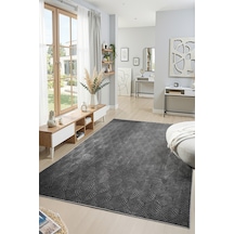 Raschel Carpet Premium Yıkanabilir Leke Tutmaz Yaprak Emboss Koyu Gri Özel Seri Kaymaz Taban Halı Yolluk Koyu Gri