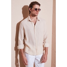 Buratti Çizgili Regular Fit Pamuklu Uzun Kollu Erkek Gömlek Cf25S129721 Vizon
