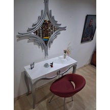 Dresuar Cnc Kabartma 90666 Model Aynalı Tombik Sandalye Ayak Parlak Beyaz Gri Renk Beyaz   -   Gri