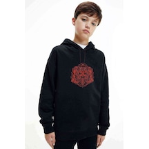 Tshirthane Darth Maul Baskılı Unisex Çocuk Kapüşonlu Siyah Sweatshirt Siyah