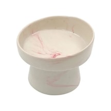 Mermer Desenli Yükseltilmiş Seramik Kedi Mama Ve Su Kabı - Pembe Geçişli