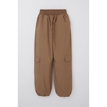 Breeze Kız Çocuk Paraşüt Jogger Paça Pantolon Kargo Cep 7-12 Yaş, Kahverengi Kahverengi