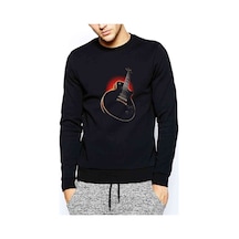 Les Paul Baskılı Siyah Erkek Örme Sweatshirt