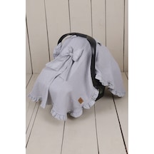 Fırfırlı Tek Bebek Örtü Puset Örtüsü Puset Ana Kucağı Örtüsü Gri