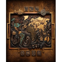 Bybars Vintage Dünya Haritası Duvar Dekoru 40x50 Cm 3 Mm Forex Tablo Retro Altın Siyah Tasarım