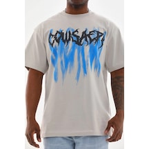 Baskılı Oversize T-shirt - Gri -Çok Renkli