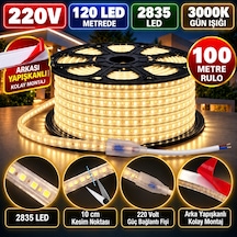 100 Metre 220v 8mm 2835 120 Led 3000k Günışığı Arkası Yapışkanlı Hortum Led Ip65 Güç Kablosu Dahil