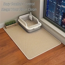 Honeybeeshop Büyük Boy Çift Katmanlı Eva Kedi Kumu Matı - Kaymaz Su Geçirmez Kolay Temizlenir Mavi Boyut L 55x75