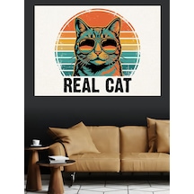Ahşap Tablo Gözlüklü Cool Karizma Kedi Portresi