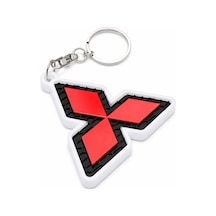 Mitsubishi Logolu 3d Baskı Anahtarlık Kırmızı Siyah Tasarım, Dayanıklı Araç Anahtarlığı