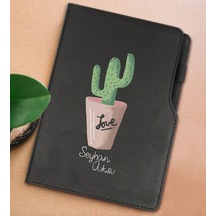 Bk Gift Kişiye Özel Kaktüs Tasarımlı Siyah Termo Deri Not Defteri 15x21cm-5
