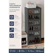 6 Katlı 12 Ayakkabı Kapasiteli Katlanabilir Ve Taşınabilir Portatif Ayakkabılık - Geniş Dolap Raf,antrasit Diğer