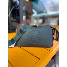 Just Polo Kadın Yeni Sezon Orta Boy Lakos Kumaş 5 Bölmeli Postacı Omuz Çantası Ebat 28 X 18 Cm Yeşil - Taba
