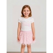 Kız Çocuk Çiçek Desenli Etekli Takım-15821 Çok Renkli