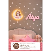Ahşap Aylı Prenses Lamba & Işıksız İsimlik Seti İsimli Bebek Ve Çocuk Odası Dekoru Pembe