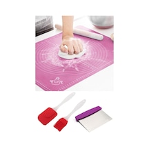 Hamur Açma Matı + Çelik Hamur Kesme Spatulası + Silikon Yumurta Fırçası Ve Spatula 2'li Set Çelik Diğer