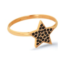 Kuyumcudukkani Elişi Yıldız Şekilli Taşlı Yüzük-10328-r-blk Rose Gold