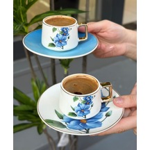 6'lı Porselen Kahve Fincanı Blue Flower-5160 Çok Renkli
