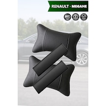 Renault Megane Uyumlu Deri Yastık Deri Kemer Koruyucu Set Siyah Lüks