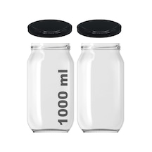 Afracam 1000 Ml Konserve Kavanoz Metal Kapaklı Şeffaf Cam 1000 Cc Paşabahçe 2 Adet Siyah Kapak Diğer