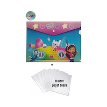A4 Boy Çıt Çıt Ödev Dosyası +10' Lu Poşet Dosya Gabby'nin Hayal Evi Çok Renkli