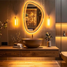 Elan Asym Amber Led'li Kumlamalı Lavabo & Banyo Aynası Dokunmatik Sensörlü 80 X 50 Cm Turuncu