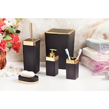 Novahub Akrilik Altın Çizgi Siyah 5'li Soft Kare Banyo Takımı Seti Siyah Siyah