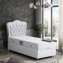 Setaymobilya Baza, Camelli Beyaz Tek Kişilik Baza + Başlık + Ortopedik Yatak