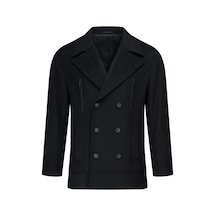 Hatemoğlu Siyah Slim Fit Kruvaze Yünlü Kaşe Kaban