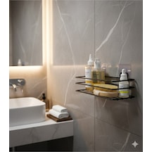 Siyah Yapışkanlı Banyo Düzenleyici Şampuanlık Banyo Rafı Duş Rafı Organizer Siyah Diğer