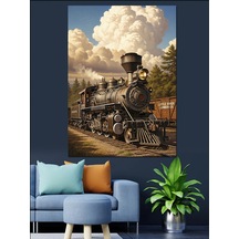 Ahşap Tablo Eski Buharlı Tren Lokomotif