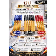 Tr-23 1.0 Mm Tükenmez Kalem Seti 12 Li Mavi, Siyah, Kırmızı 12'li Set