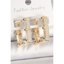 Pirinç Gold Renk Kare Zirkon Taşlı Kadın Küpe - Tj-bkp10373 Diğer