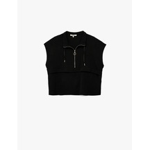 Koton Aerobin Kumaş Yarım Fermuarlı Kolsuz Sweatshirt Siyah 5sak60019pw Siyah