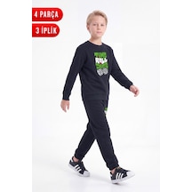 Fyk Kids 3 İplik Baskılı Erkek Çocuk Çift Cepli Bisiklet Yaka Eşofman Takımı Siyah